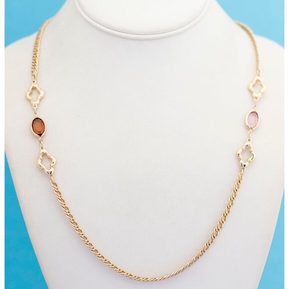 Vintage Mid-century Double Curb With Stone Chain Necklace 36 Inch by Avon - S25 - Picture 2 of 3